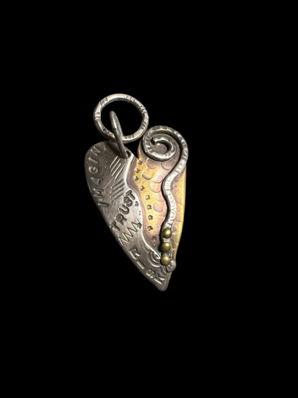 Handmade “imagine,trust” Heart PendantSilver & Gold Tone